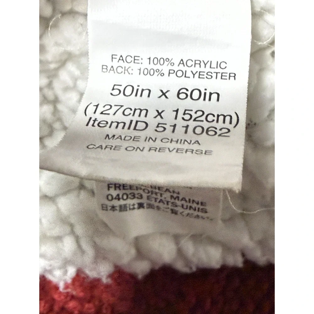 LL Bean Throw Blanket Chunky‎ Cable Knit Fisherman Red Soft Sherpa Reversible